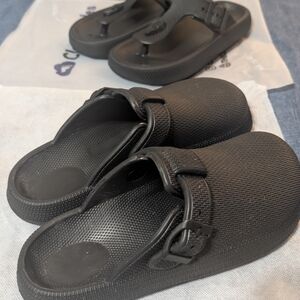 Black Textured Slide Sandals with Buckle Includes All 3 Pair
